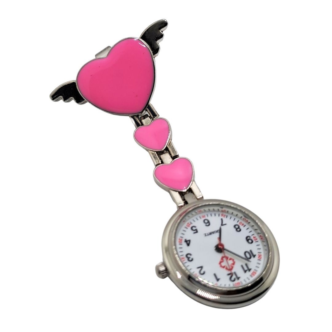 Hearts Pink Nurse Fob Watch Clip-On - Quartz Pin Brooch Pocket Watch for Medical Professionals Doctor Medic