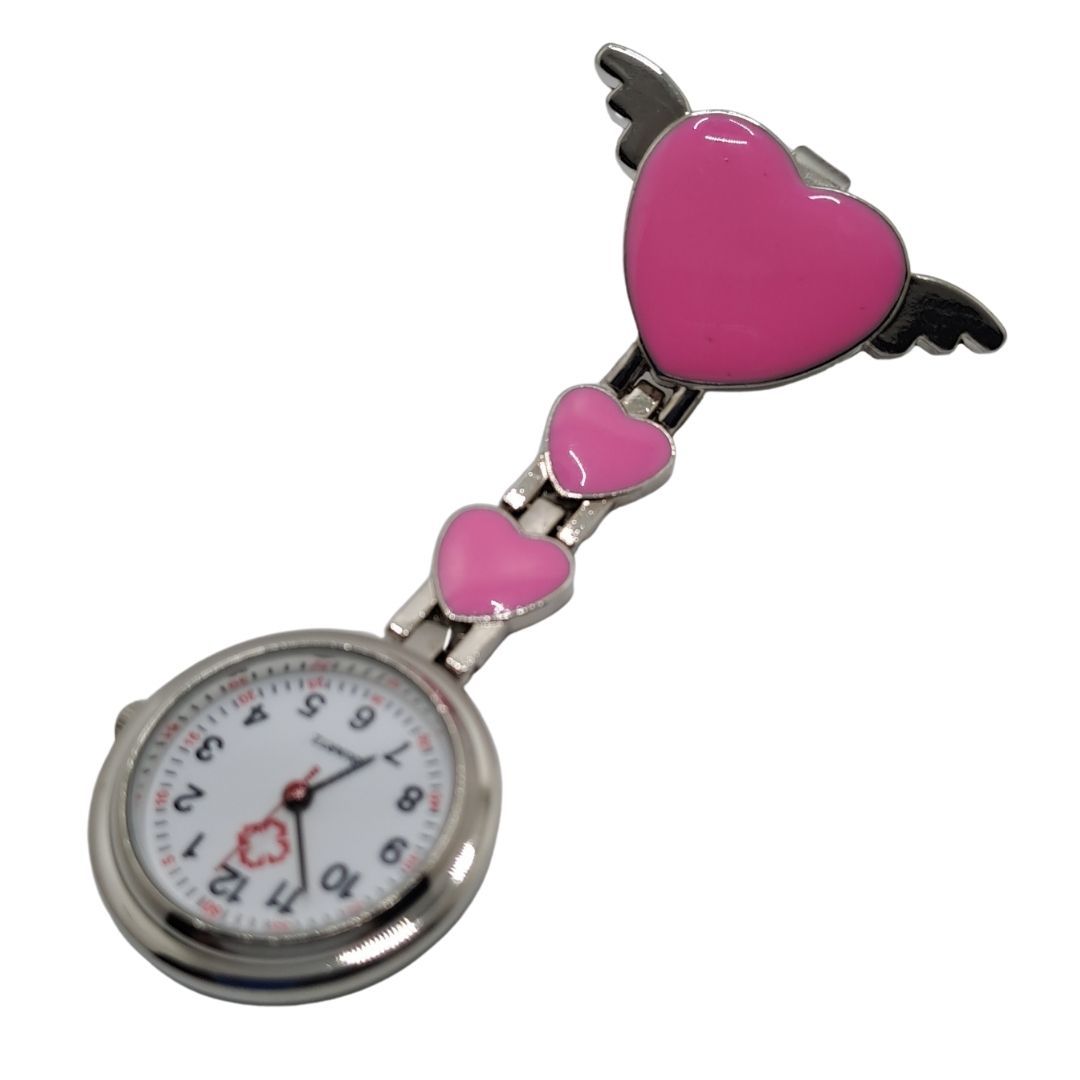 Hearts Pink Nurse Fob Watch Clip-On - Quartz Pin Brooch Pocket Watch for Medical Professionals Doctor Medic