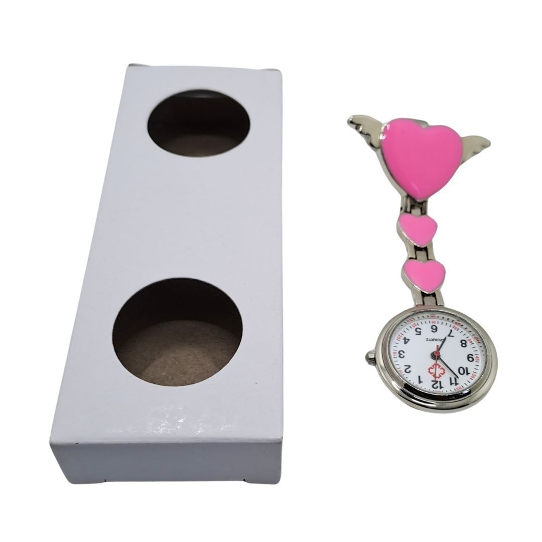 Hearts Pink Nurse Fob Watch Clip-On - Quartz Pin Brooch Pocket Watch for Medical Professionals Doctor Medic