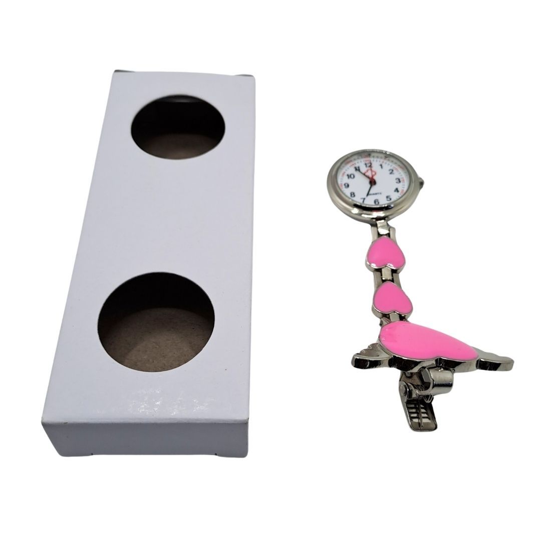 Hearts Pink Nurse Fob Watch Clip-On - Quartz Pin Brooch Pocket Watch for Medical Professionals Doctor Medic