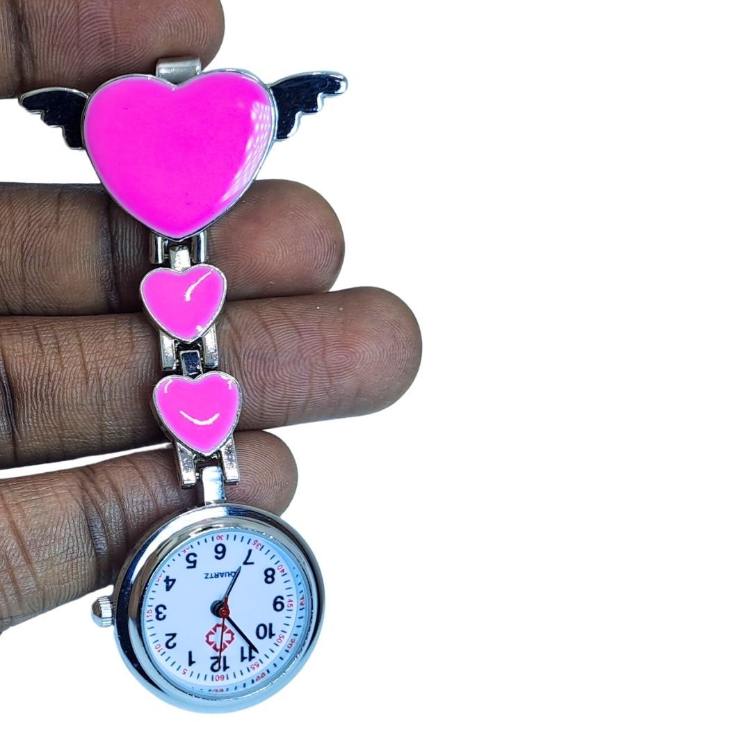 Hearts Pink Nurse Fob Watch Clip-On - Quartz Pin Brooch Pocket Watch for Medical Professionals Doctor Medic