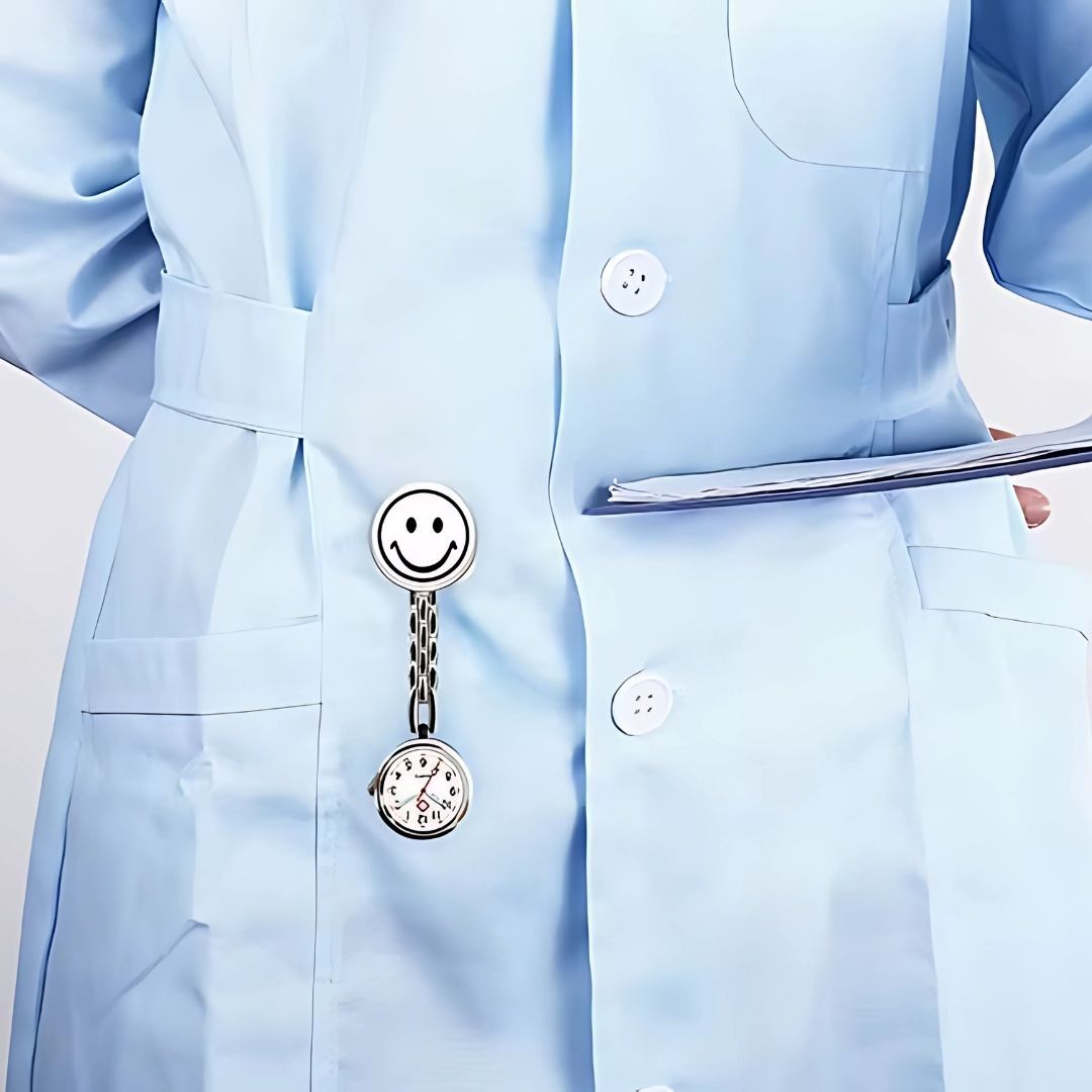 EMOJI SMILEY WHITE Nurse Fob Watch with Clip – Quartz Pocket Watch for Doctors, Paramedics, Lab Coats & Uniforms Stainless Steel