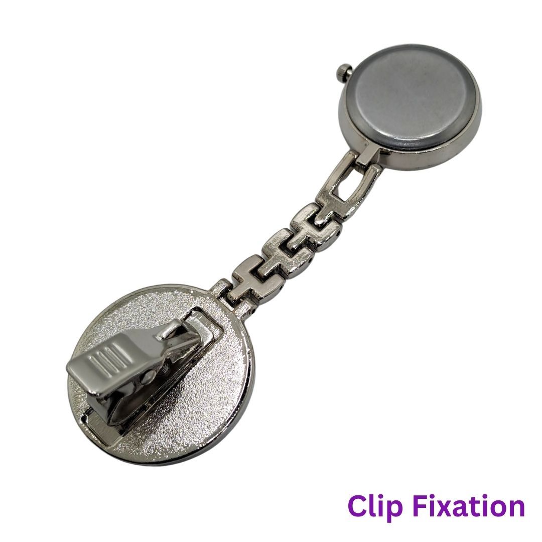 EMOJI SMILEY PURPLE Nurse Fob Watch with Clip – Quartz Pocket Watch for Doctors, Paramedics, Lab Coats & Uniforms Stainless Steel Band