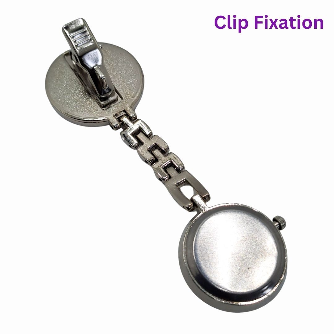 EMOJI SMILEY PURPLE Nurse Fob Watch with Clip – Quartz Pocket Watch for Doctors, Paramedics, Lab Coats & Uniforms Stainless Steel Band