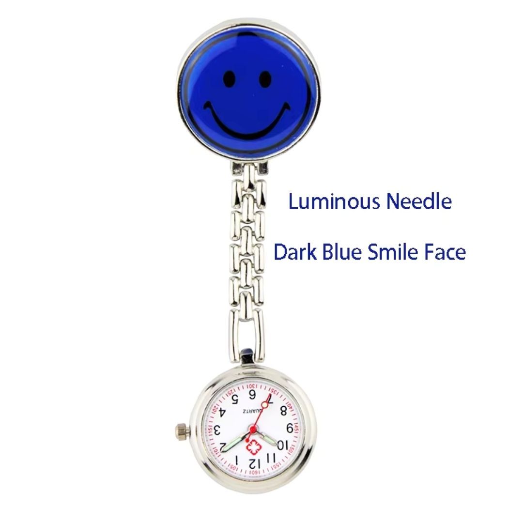 EMOJI SMILEY FACE NAVY BLUE Clip-on Nurse Fob Watch - Quartz Movement Medical Uniform Pocket Watch Medics