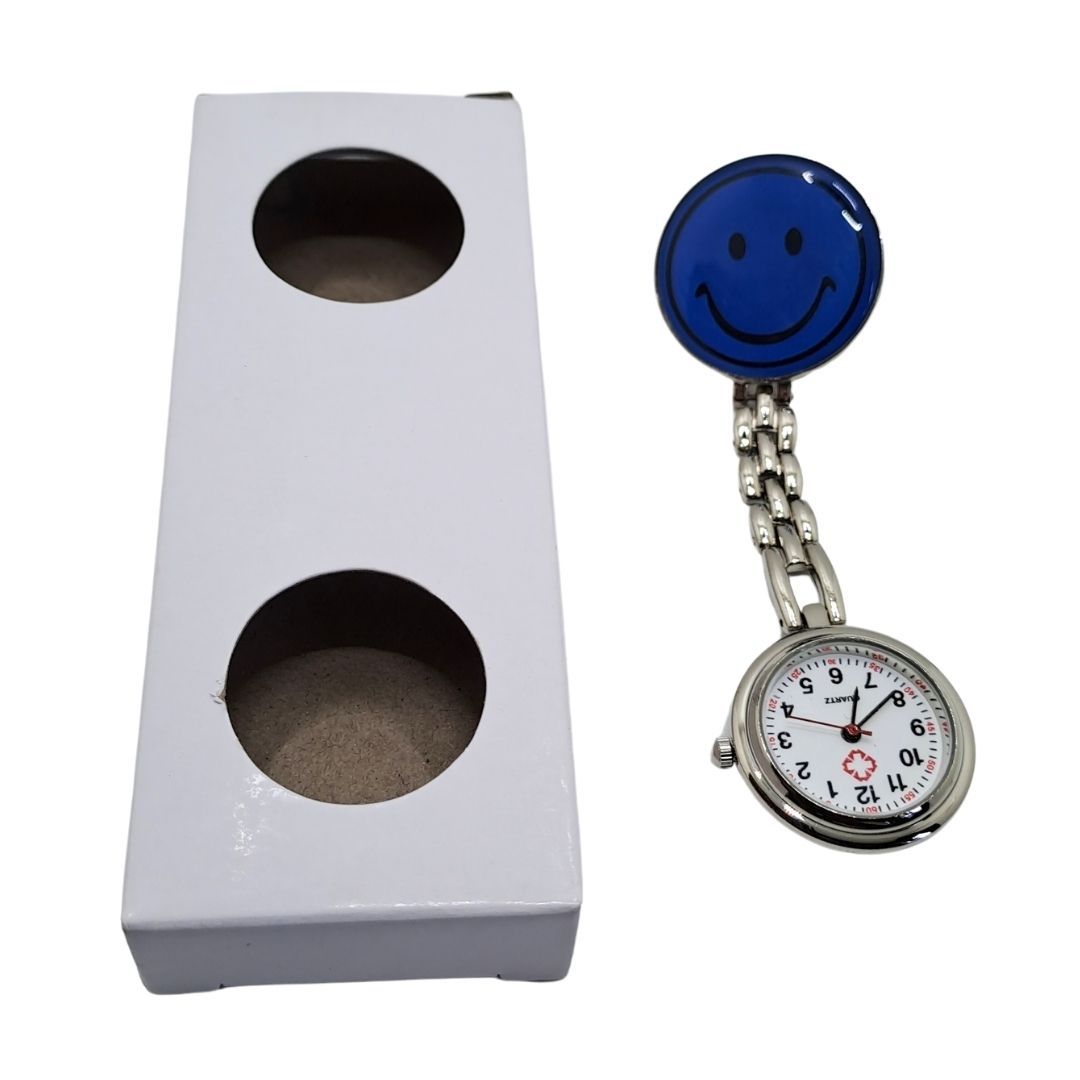 EMOJI SMILEY FACE NAVY BLUE Clip-on Nurse Fob Watch - Quartz Movement Medical Uniform Pocket Watch Medics