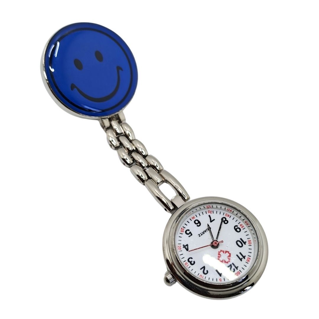 EMOJI SMILEY FACE NAVY BLUE Clip-on Nurse Fob Watch - Quartz Movement Medical Uniform Pocket Watch Medics