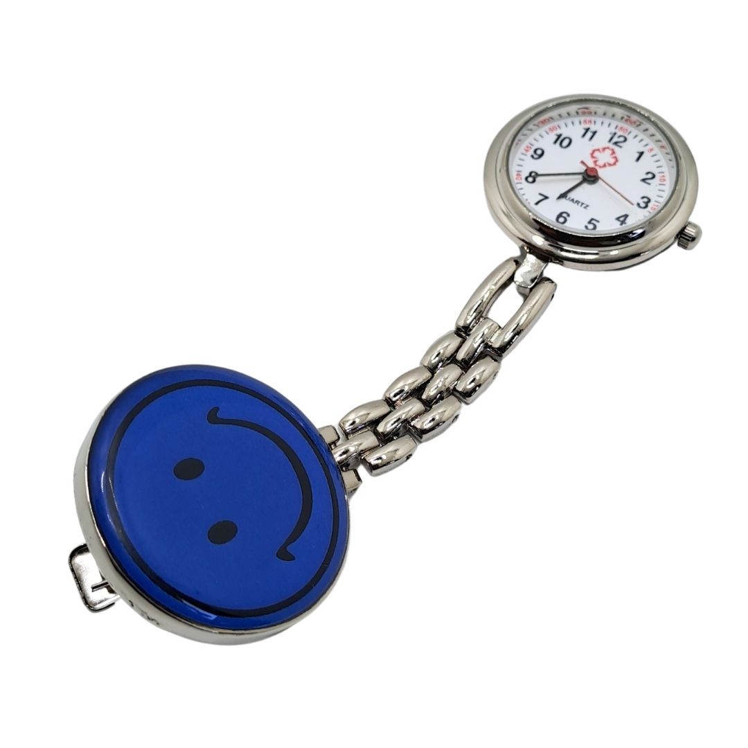 EMOJI SMILEY FACE NAVY BLUE Clip-on Nurse Fob Watch - Quartz Movement Medical Uniform Pocket Watch Medics