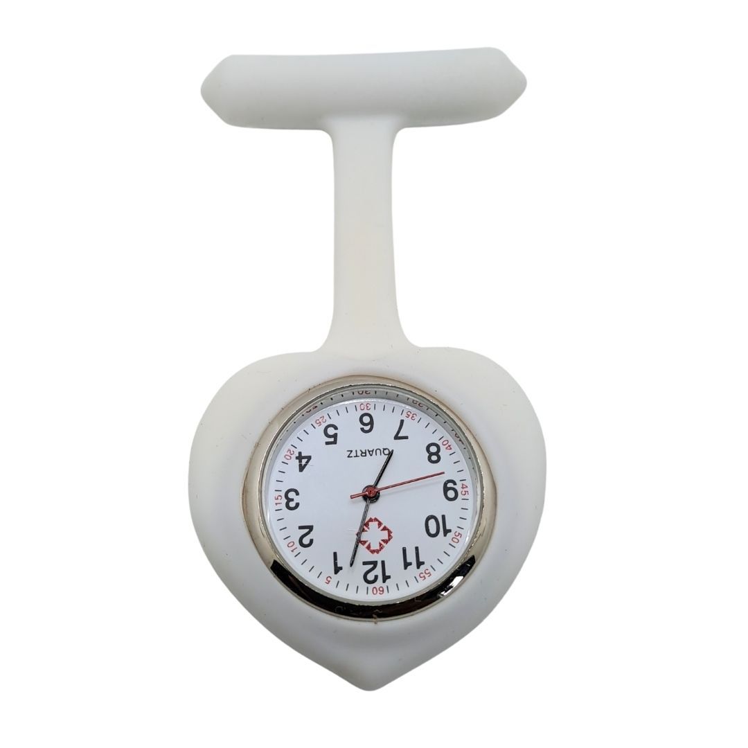 WHITE Ace of Spades Nurse Fob Watch with Clip – Quartz Pocket Watch for Doctors, Paramedics, Lab Coats & Uniforms Silicone Band