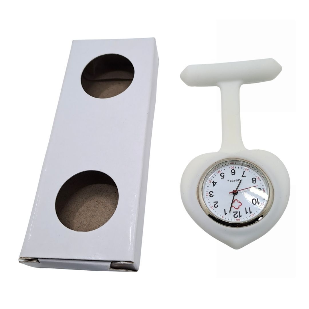 WHITE Ace of Spades Nurse Fob Watch with Clip – Quartz Pocket Watch for Doctors, Paramedics, Lab Coats & Uniforms Silicone Band