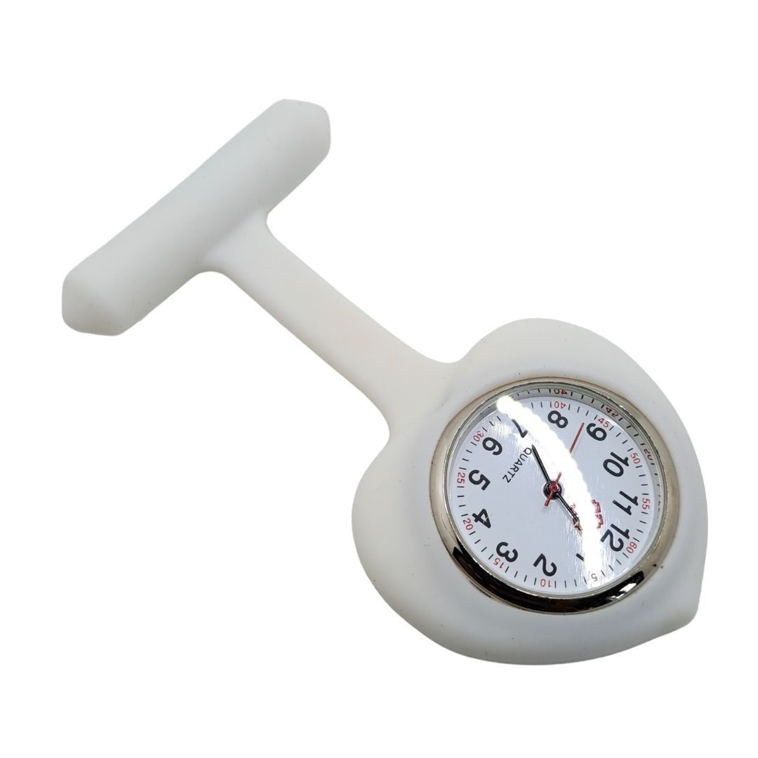 WHITE Ace of Spades Nurse Fob Watch with Clip – Quartz Pocket Watch for Doctors, Paramedics, Lab Coats & Uniforms Silicone Band