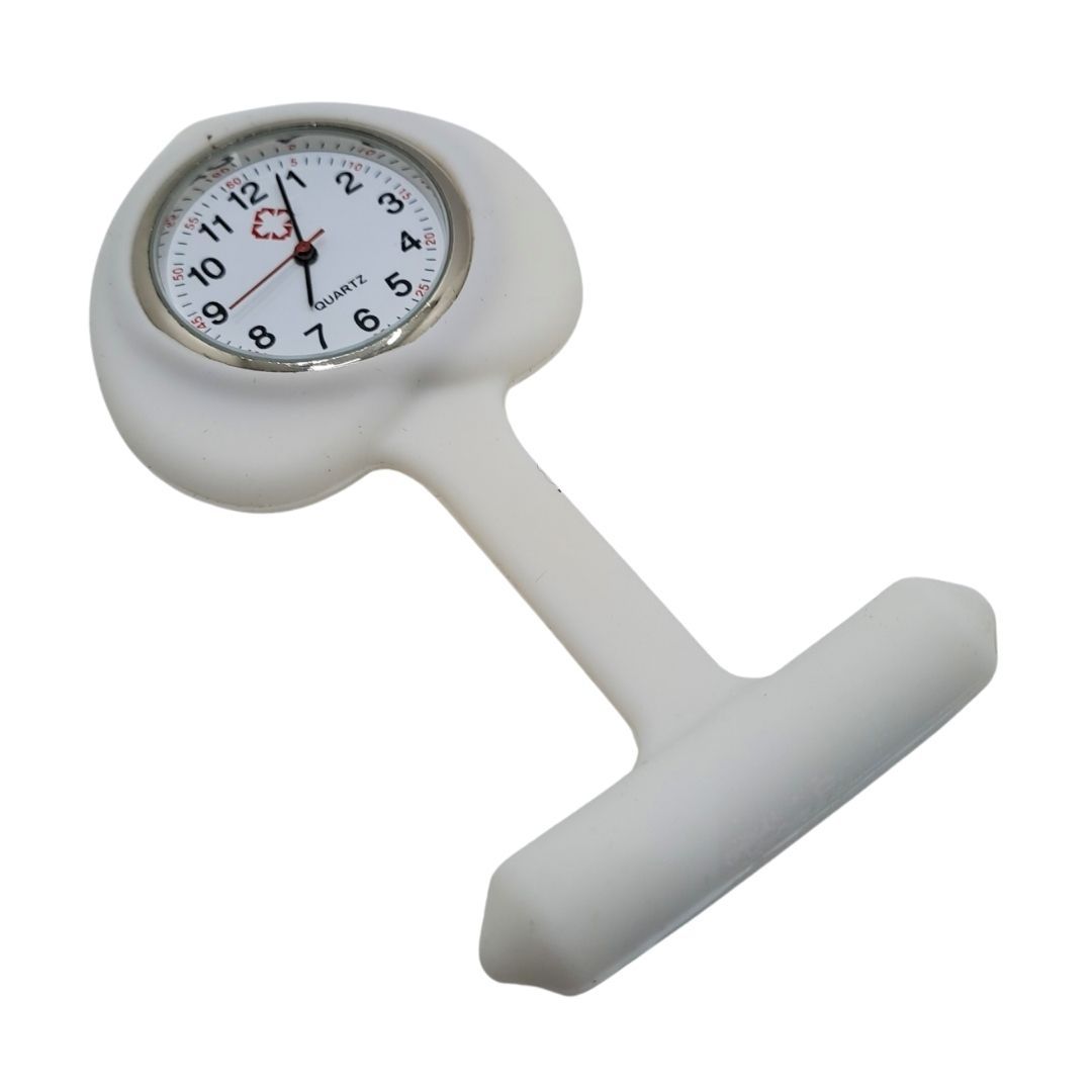 WHITE Ace of Spades Nurse Fob Watch with Clip – Quartz Pocket Watch for Doctors, Paramedics, Lab Coats & Uniforms Silicone Band