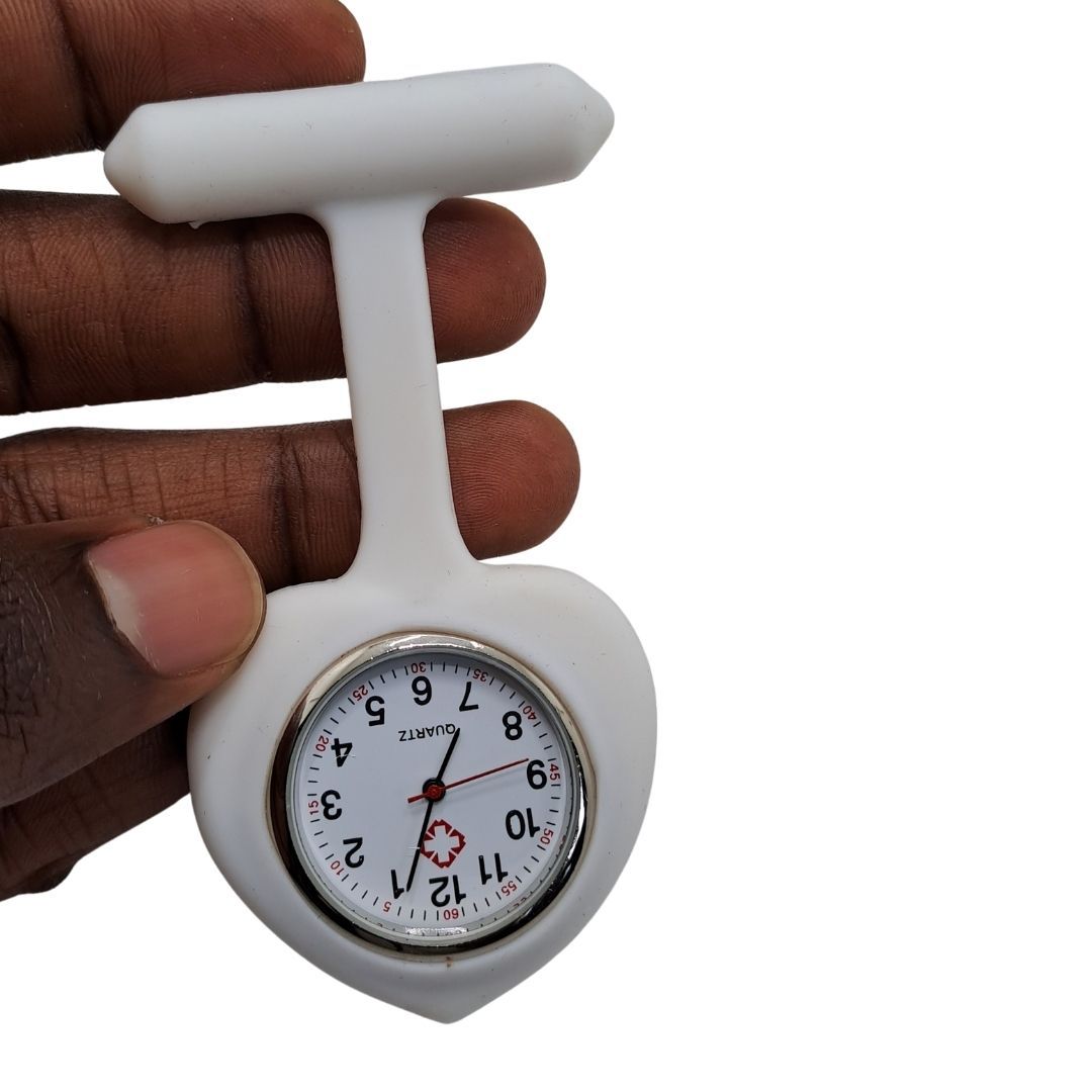WHITE Ace of Spades Nurse Fob Watch with Clip – Quartz Pocket Watch for Doctors, Paramedics, Lab Coats & Uniforms Silicone Band