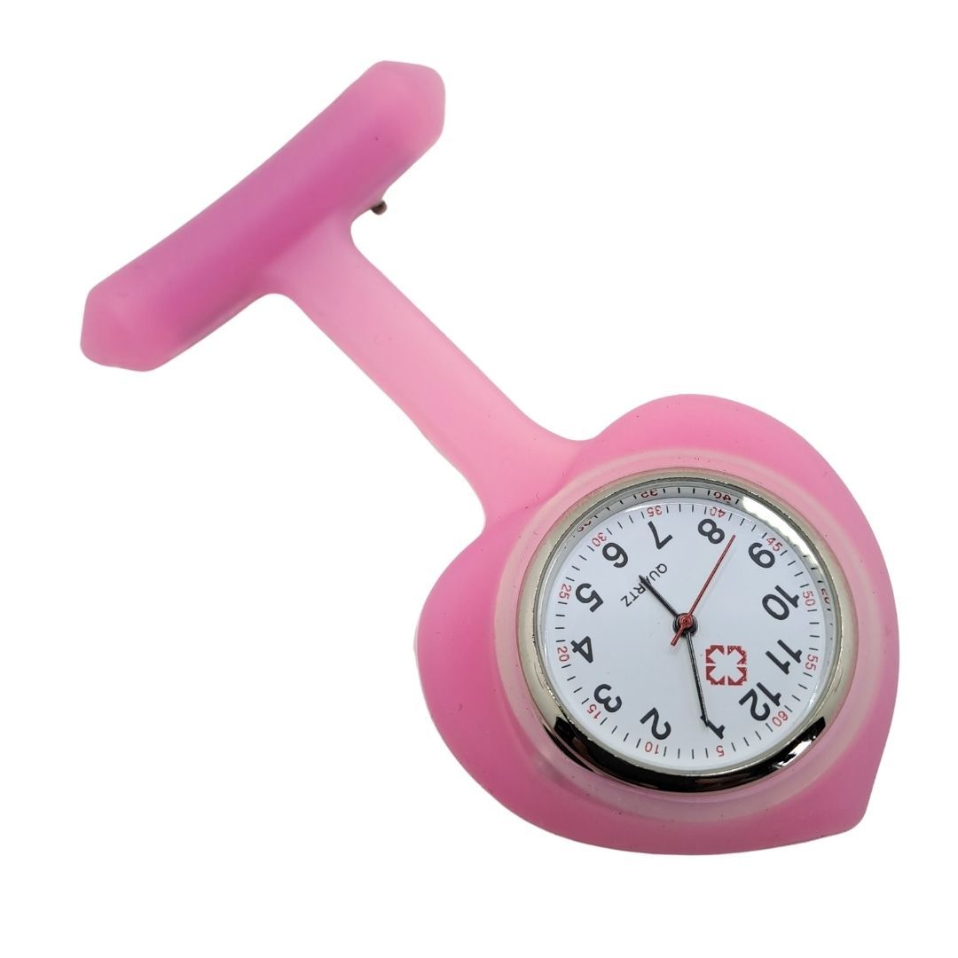 PINK Ace of Spades Silicone Professional Nurse Fob Watch - Stainless Steel Clip-On Pocket Watch for Doctors, Paramedics & Medical Staff (Quartz Movement, Pin Brooch Attachment)