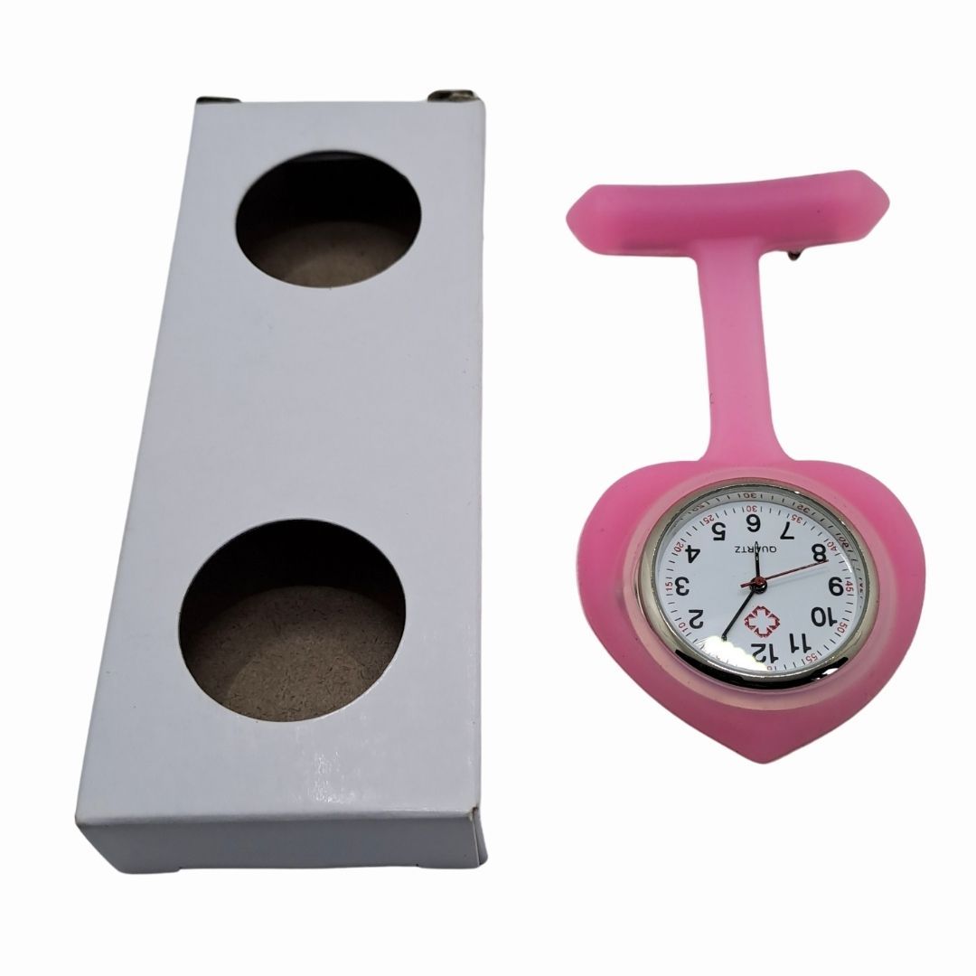 PINK Ace of Spades Silicone Professional Nurse Fob Watch - Stainless Steel Clip-On Pocket Watch for Doctors, Paramedics & Medical Staff (Quartz Movement, Pin Brooch Attachment)