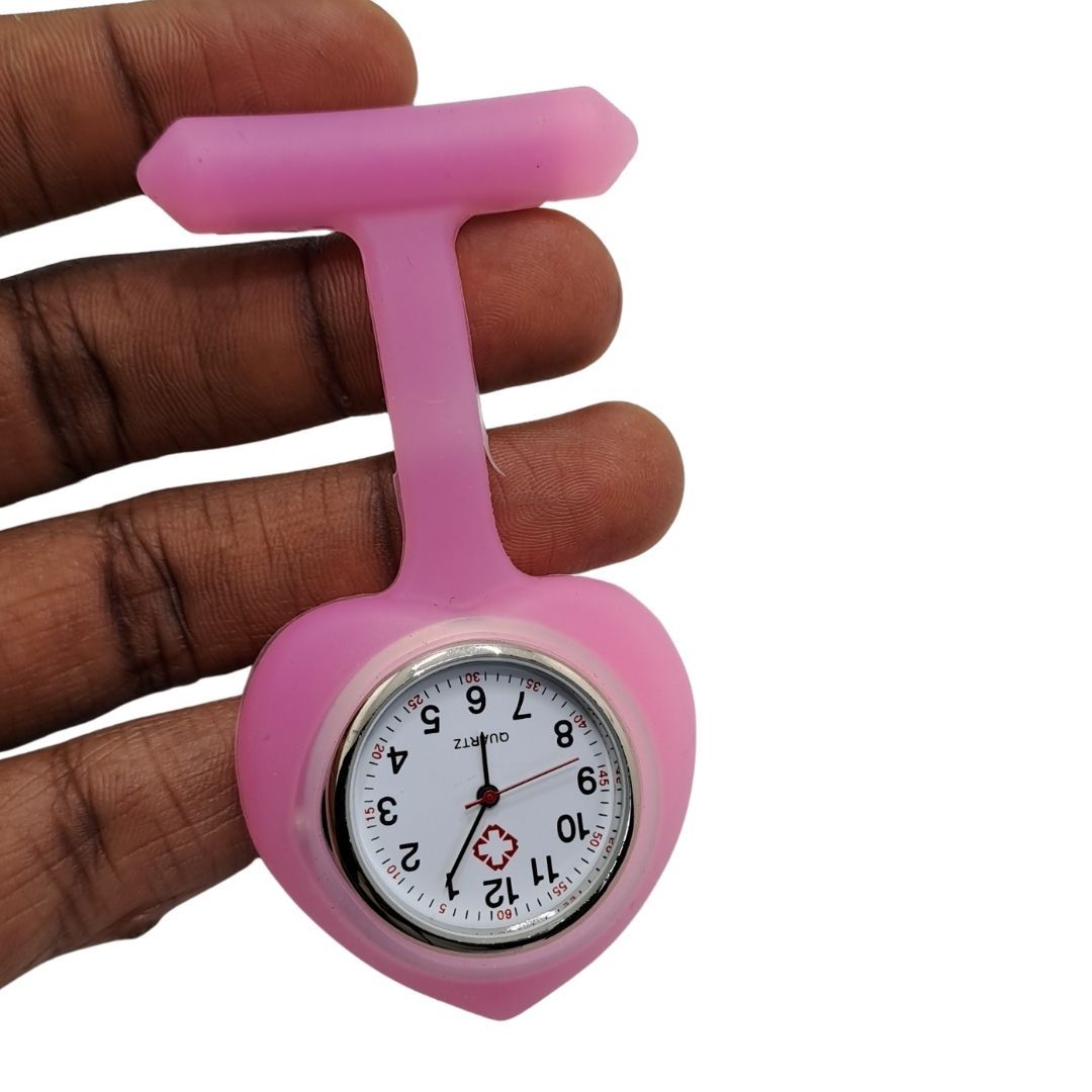 PINK Ace of Spades Silicone Professional Nurse Fob Watch - Stainless Steel Clip-On Pocket Watch for Doctors, Paramedics & Medical Staff (Quartz Movement, Pin Brooch Attachment)