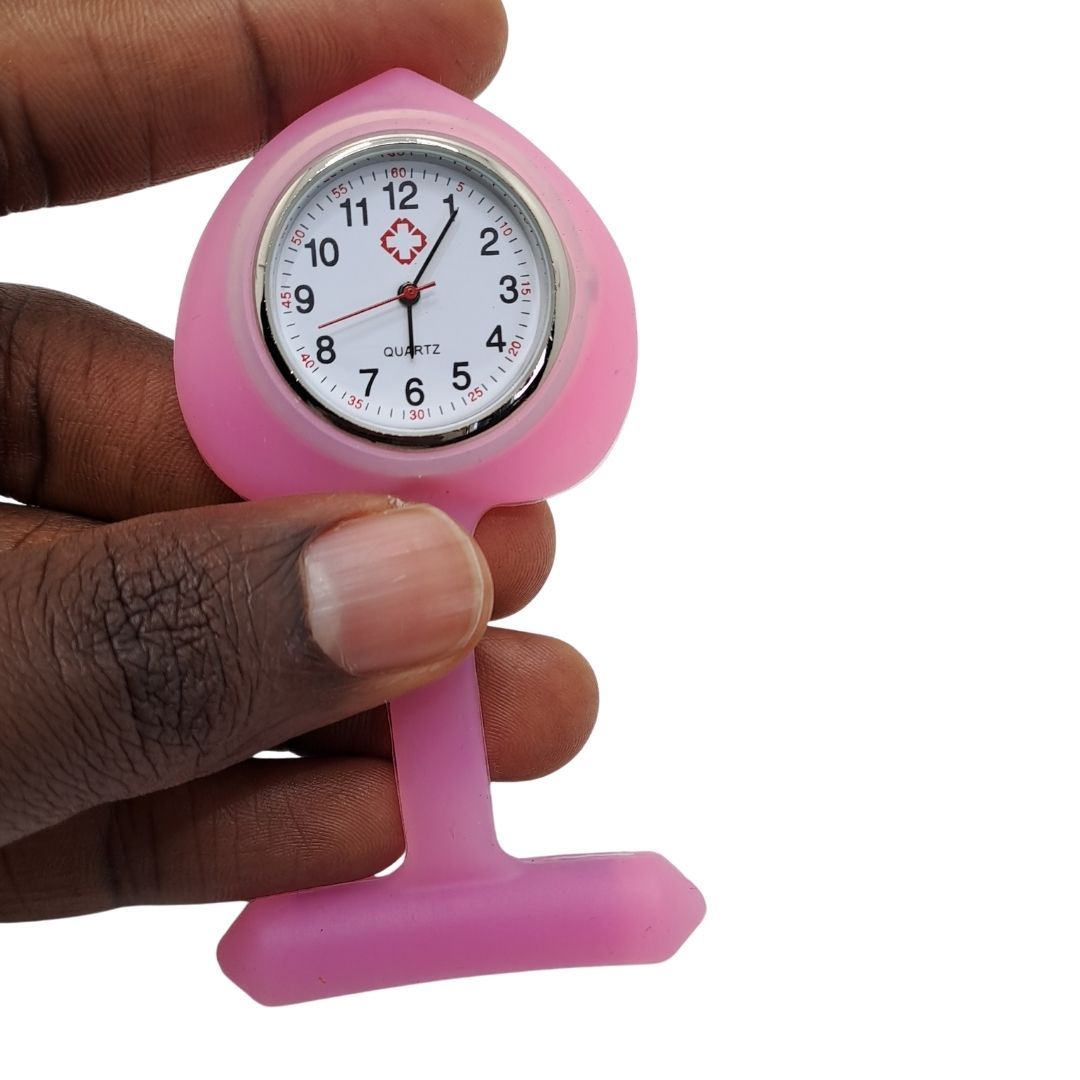 PINK Ace of Spades Silicone Professional Nurse Fob Watch - Stainless Steel Clip-On Pocket Watch for Doctors, Paramedics & Medical Staff (Quartz Movement, Pin Brooch Attachment)