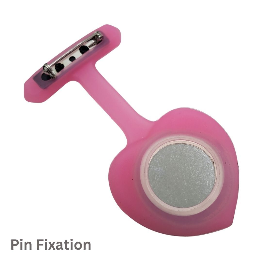 PINK Ace of Spades Silicone Professional Nurse Fob Watch - Stainless Steel Clip-On Pocket Watch for Doctors, Paramedics & Medical Staff (Quartz Movement, Pin Brooch Attachment)