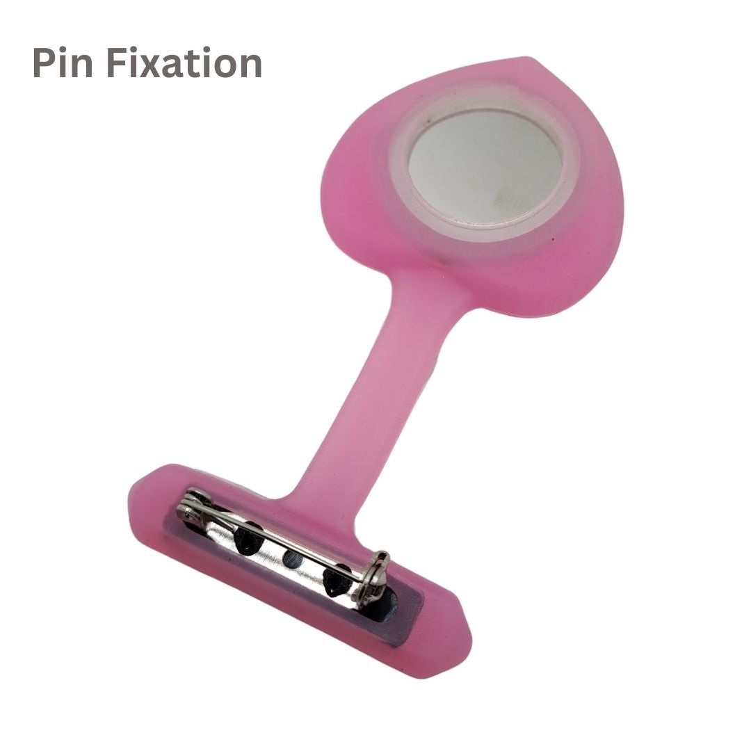 PINK Ace of Spades Silicone Professional Nurse Fob Watch - Stainless Steel Clip-On Pocket Watch for Doctors, Paramedics & Medical Staff (Quartz Movement, Pin Brooch Attachment)