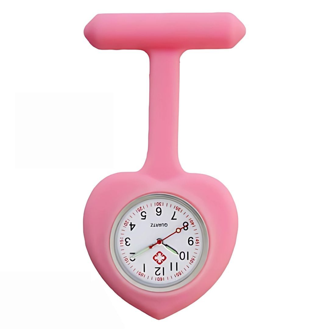PINK Ace of Spades Silicone Professional Nurse Fob Watch - Stainless Steel Clip-On Pocket Watch for Doctors, Paramedics & Medical Staff (Quartz Movement, Pin Brooch Attachment)