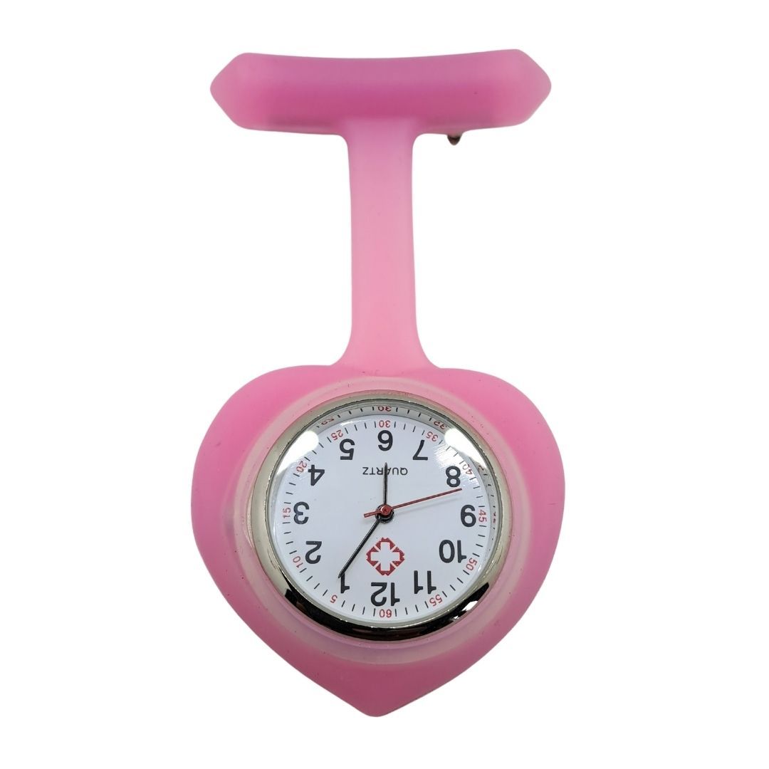 PINK Ace of Spades Silicone Professional Nurse Fob Watch - Stainless Steel Clip-On Pocket Watch for Doctors, Paramedics & Medical Staff (Quartz Movement, Pin Brooch Attachment)