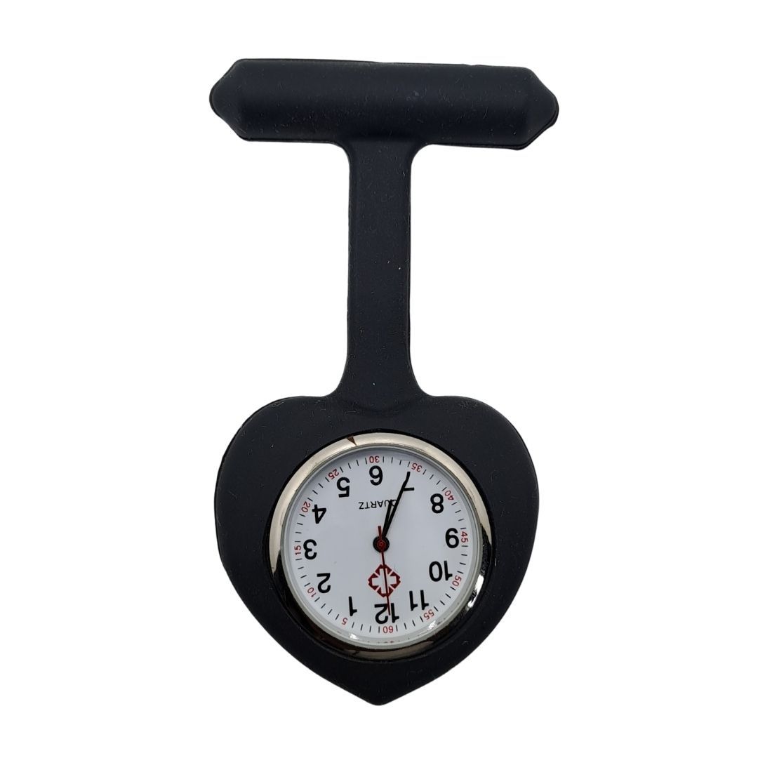 BLACK Silicone Ace of Spades Heart Nurse Fob Watch with Clip – Quartz Pocket Watch for Doctors, Paramedics, Lab Coats & Uniforms Silicone Band