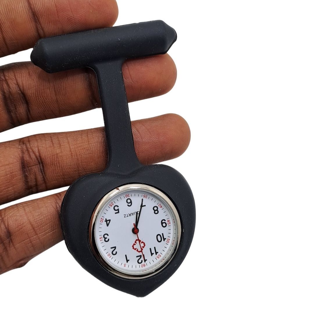 BLACK Silicone Ace of Spades Heart Nurse Fob Watch with Clip – Quartz Pocket Watch for Doctors, Paramedics, Lab Coats & Uniforms Silicone Band