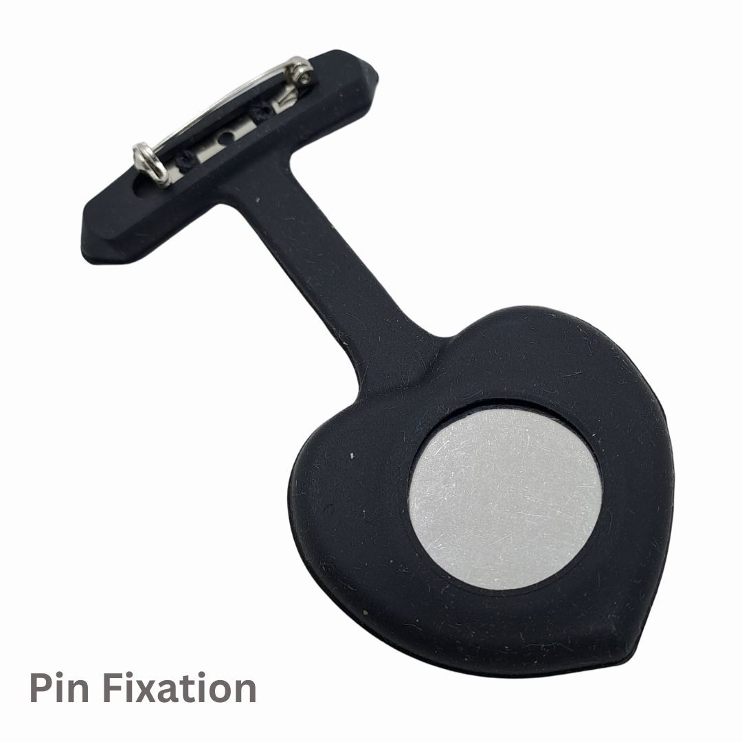 BLACK Silicone Ace of Spades Heart Nurse Fob Watch with Clip – Quartz Pocket Watch for Doctors, Paramedics, Lab Coats & Uniforms Silicone Band