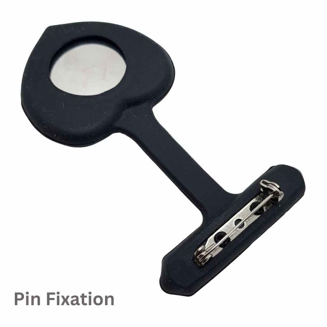 BLACK Silicone Ace of Spades Heart Nurse Fob Watch with Clip – Quartz Pocket Watch for Doctors, Paramedics, Lab Coats & Uniforms Silicone Band
