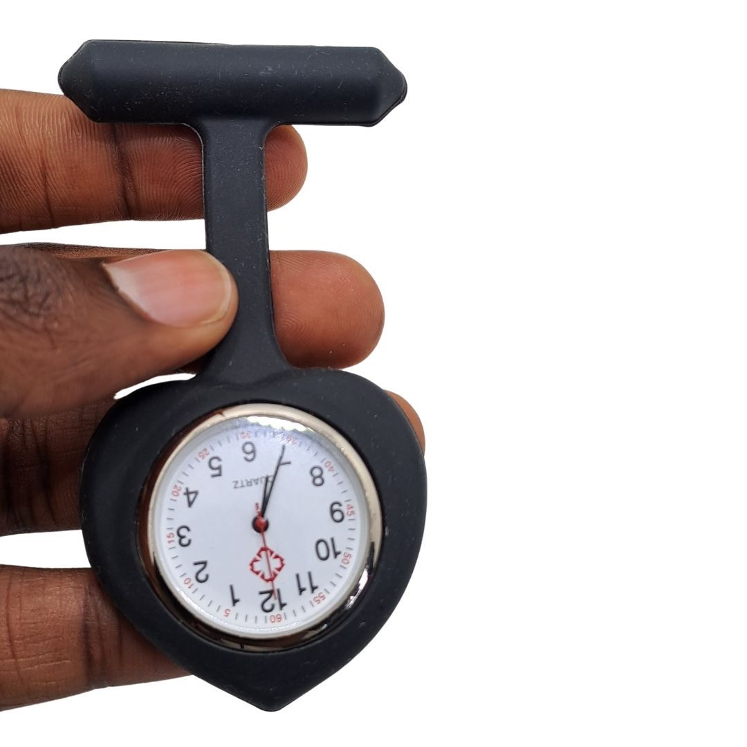 BLACK Silicone Ace of Spades Heart Nurse Fob Watch with Clip – Quartz Pocket Watch for Doctors, Paramedics, Lab Coats & Uniforms Silicone Band