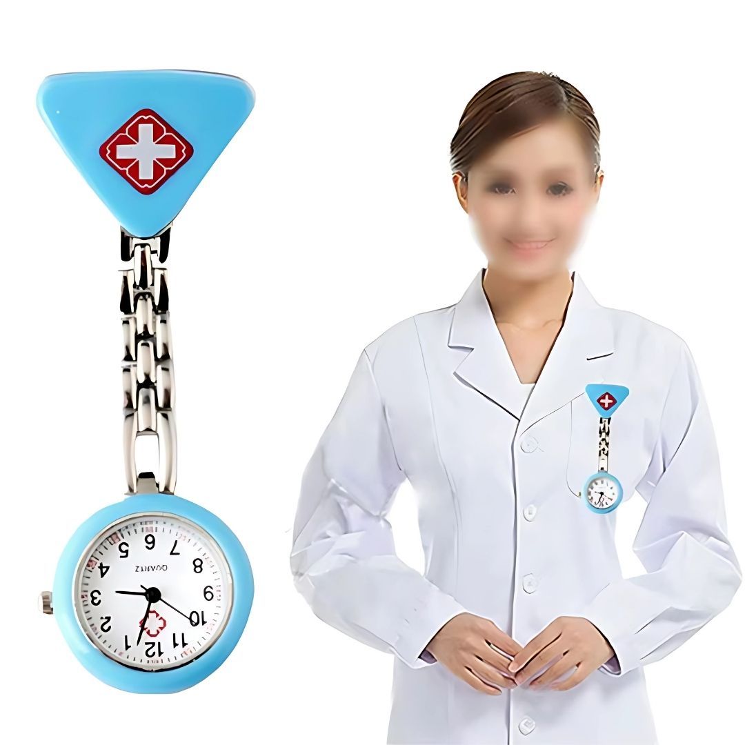 BLUE CROSS Nurse Fob Watch with Clip – Quartz Pocket Watch for Doctors, Paramedics, Lab Coats & Uniforms Stainless Steel Band Metallic Intern Metal Medic