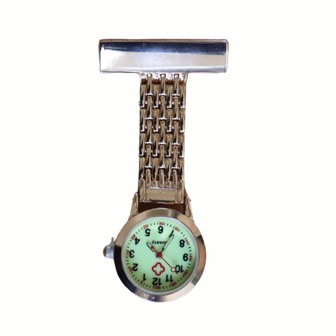ROSE GOLD Professional Nurse Fob Watch - Stainless Steel Clip-On Pocket Watch for Doctors, Paramedics & Medical Staff (Quartz Movement, Pin Brooch Attachment) STRAIGHT Metallic Medic Intern