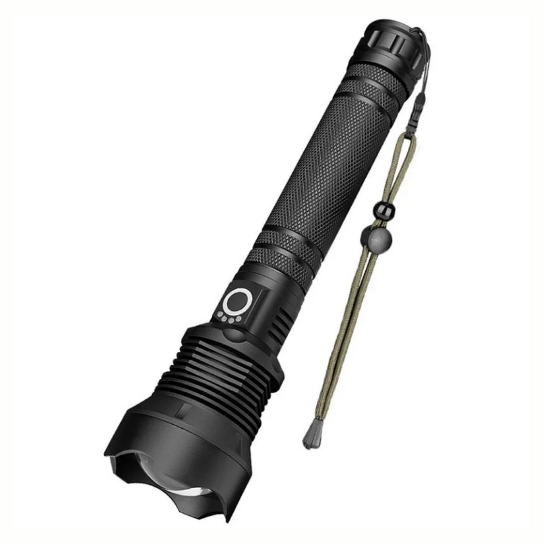 P70 Ultra Bright LED Tactical Flashlight – 2000 Lumens Rechargeable Torch with Zoom, Type-C Charging, Waterproof & Long Range Beam Telescopic Super Very Powerful USB 26650 batteries Metallic Aluminum