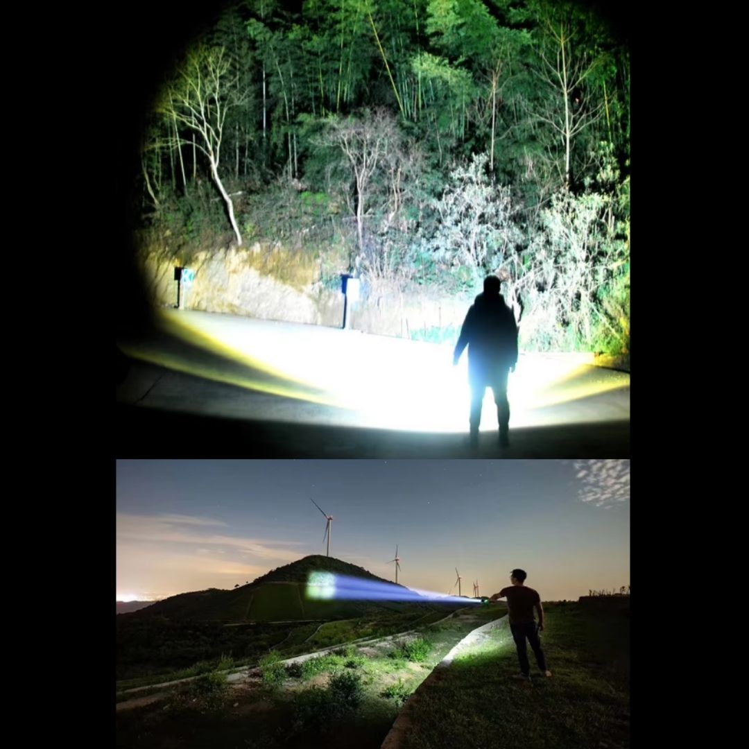 P70 Ultra Bright LED Tactical Flashlight – 2000 Lumens Rechargeable Torch with Zoom, Type-C Charging, Waterproof & Long Range Beam Telescopic Super Very Powerful USB 26650 batteries Metallic Aluminum