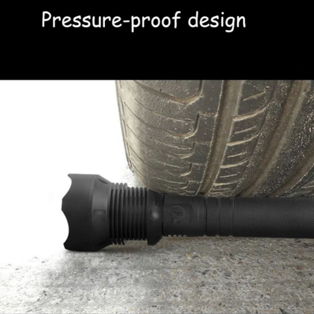 P70 Ultra Bright LED Tactical Flashlight – 2000 Lumens Rechargeable Torch with Zoom, Type-C Charging, Waterproof & Long Range Beam Telescopic Super Very Powerful USB 26650 batteries Metallic Aluminum