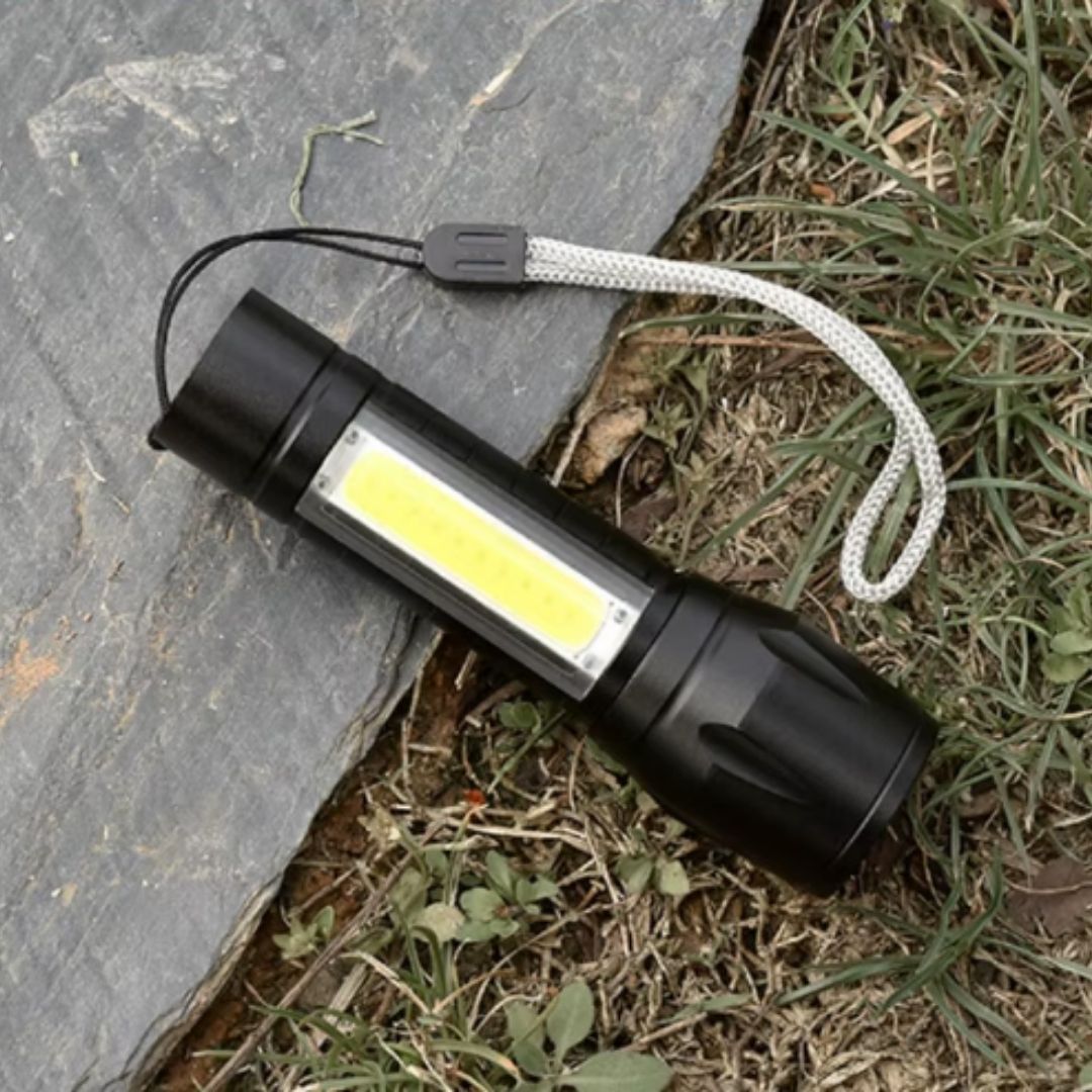 Mini Zoomable USB Rechargeable Pocket Flashlight COB LED Tactical Torch with Hard Case 2-in-1 Gift for Men Every Day Carry Spot Light Survival Kit Camping Powerful Charging Emergency Super Bright