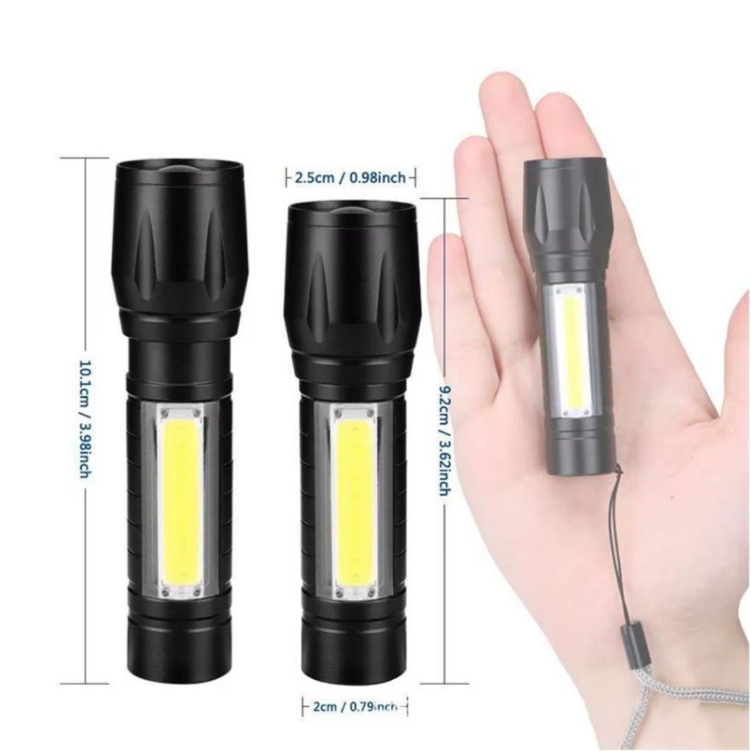 Mini Zoomable USB Rechargeable Pocket Flashlight COB LED Tactical Torch with Hard Case 2-in-1 Gift for Men Every Day Carry Spot Light Survival Kit Camping Powerful Charging Emergency Super Bright