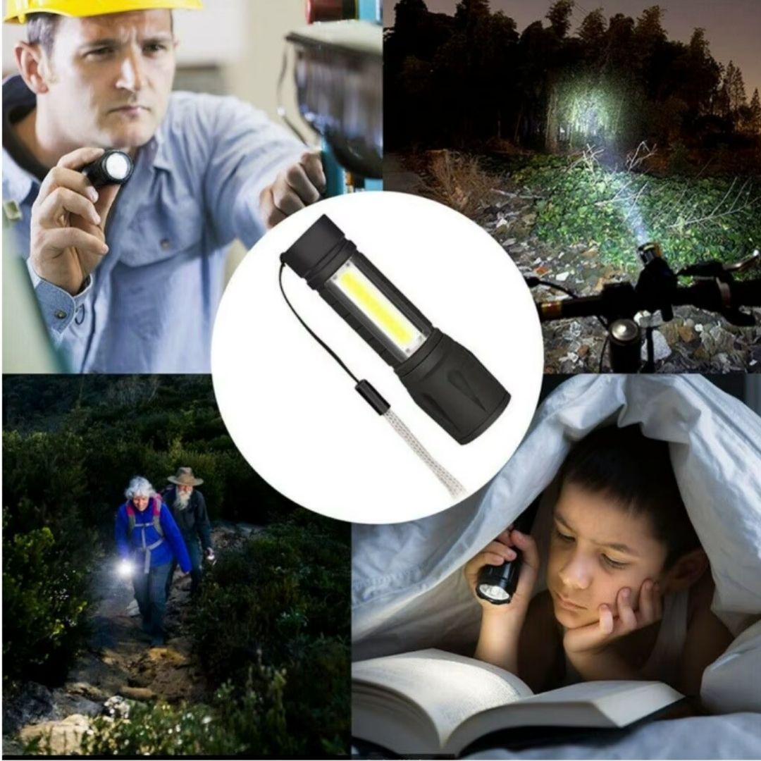 Mini Zoomable USB Rechargeable Pocket Flashlight COB LED Tactical Torch with Hard Case 2-in-1 Gift for Men Every Day Carry Spot Light Survival Kit Camping Powerful Charging Emergency Super Bright