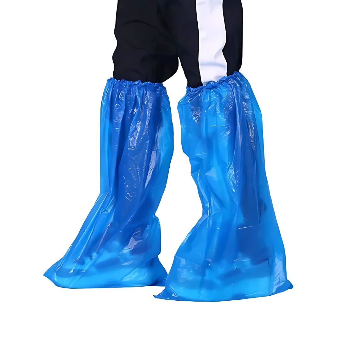 Waterproof Shoe Cover Anti-Slip Dustproof Knee-High PE Boot Protectors for Rain Mud Oil Construction Use Rain Coat Plastic Nylon Transparent Boot Umbrella Emergency Blue Non-Woven Dust