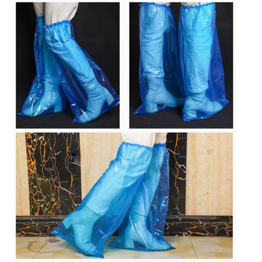 Waterproof Shoe Cover Anti-Slip Dustproof Knee-High PE Boot Protectors for Rain Mud Oil Construction Use Rain Coat Plastic Nylon Transparent Boot Umbrella Emergency Blue Non-Woven Dust