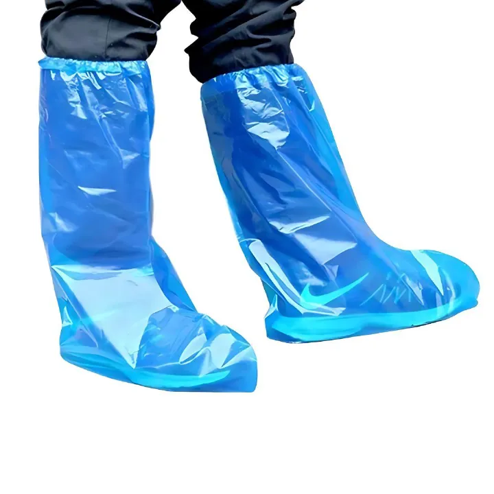 Heavy-Duty Anti-Slip Shoe Covers Waterproof PE Boot Protectors for Rain Mud Dust Proof Blue Knee-High Disposable Emergency Boots Universal Umbrella Coat Hospital Grade Nylon Plastic
