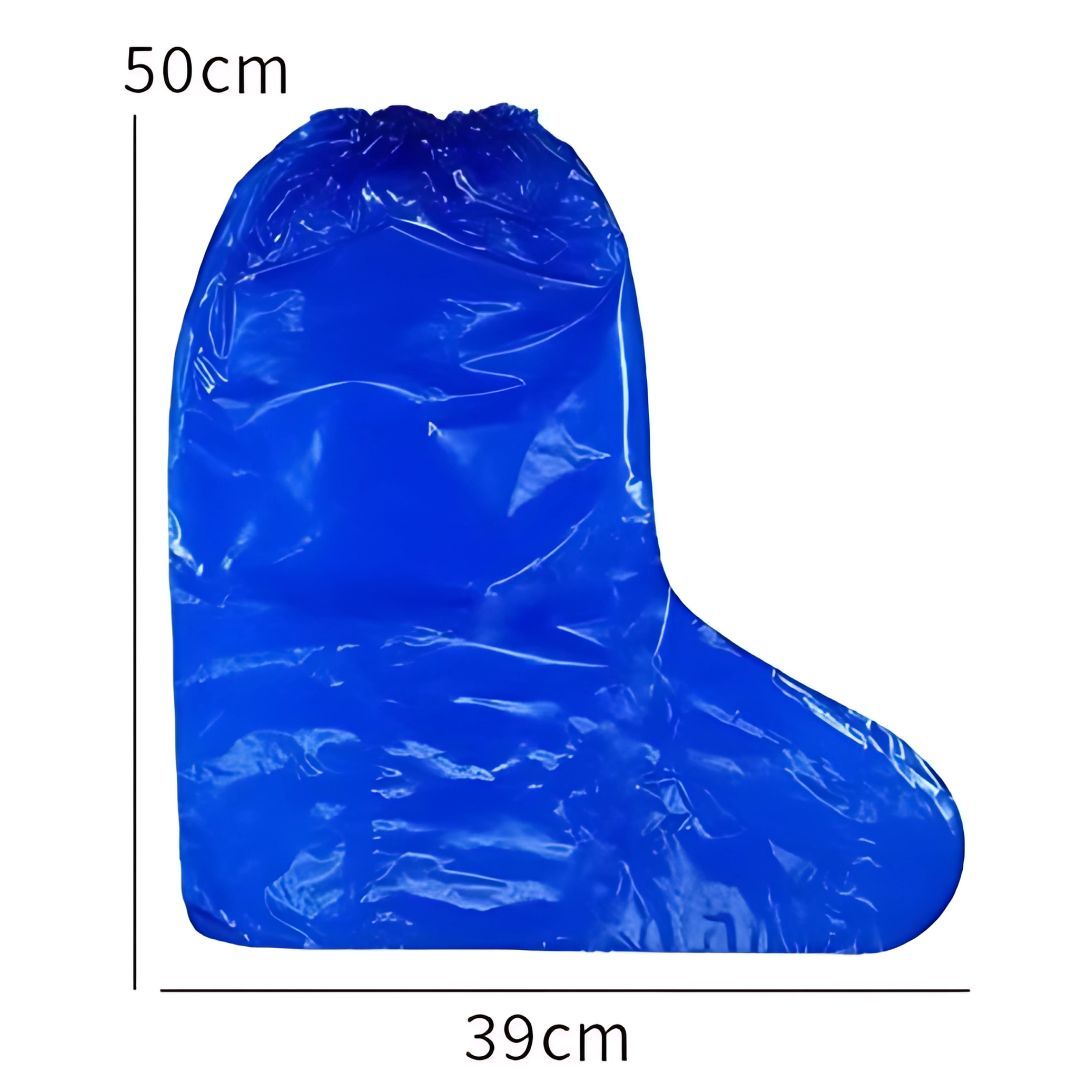 Heavy-Duty Anti-Slip Shoe Covers Waterproof PE Boot Protectors for Rain Mud Dust Proof Blue Knee-High Disposable Emergency Boots Universal Umbrella Coat Hospital Grade Nylon Plastic