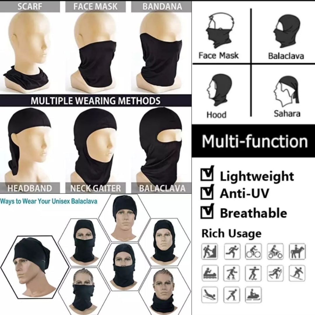 DARK GREY Ski Mask Balaclava Full Face Helmet Liner One Hole Cycling Bicycle Motorcycle Motorbike Accessory Hunting Tactical Hiking Summer Light Cover Monkey Cap Scarf Durag Beanie Neck Gaiter Bandana