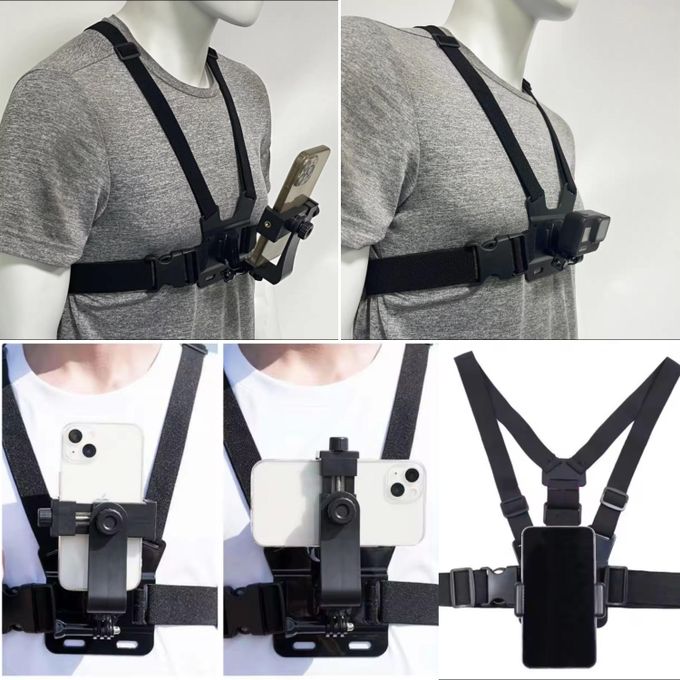 2 in 1 Chest Camera or Smart Phone Mount Harness Go Pro Action POV Vlogging Strap belt Gopro hero sport cam Mobile Adjustable Clip Holder Cell Bracket Video Vlog Bicycle Motorcycle Cycling Accessories