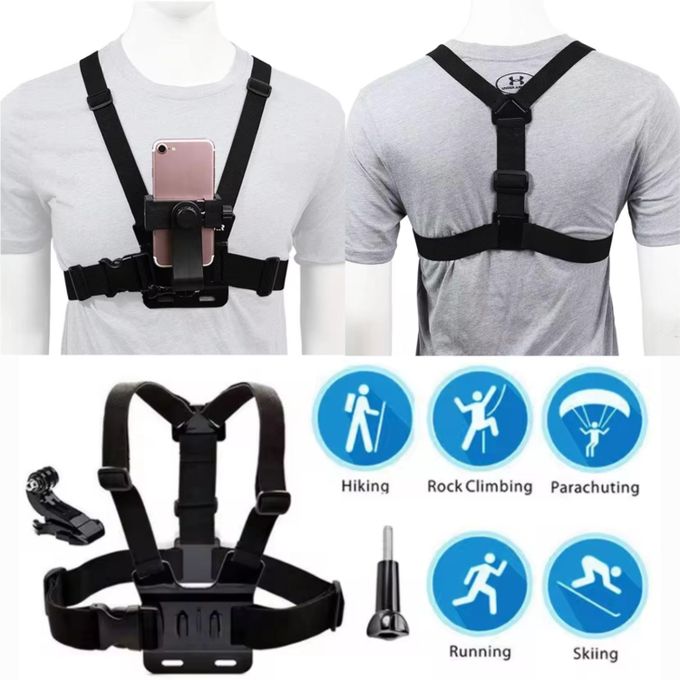 2 in 1 Chest Camera or Smart Phone Mount Harness Go Pro Action POV Vlogging Strap belt Gopro hero sport cam Mobile Adjustable Clip Holder Cell Bracket Video Vlog Bicycle Motorcycle Cycling Accessories
