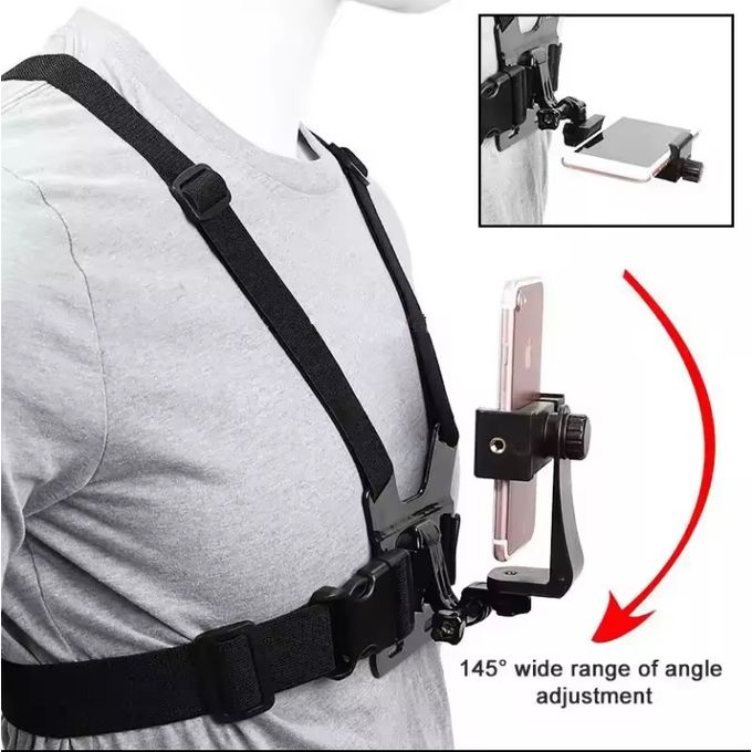 2 in 1 Chest Camera or Smart Phone Mount Harness Go Pro Action POV Vlogging Strap belt Gopro hero sport cam Mobile Adjustable Clip Holder Cell Bracket Video Vlog Bicycle Motorcycle Cycling Accessories