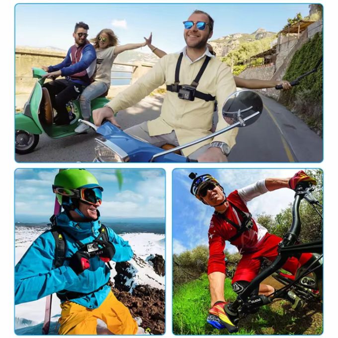 Chest Mount Harness for Action Camera & Smartphone Bike Motorbike Kit Hiking Skating Mount Go Pro Action POV Vlogging Strap belt Gopro hero sport cam Mobile Adjustable Clip Holder Cell Bracket Video
