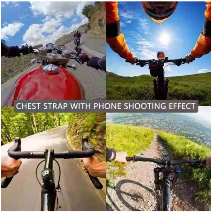 Chest Mount Harness for Action Camera & Smartphone Bike Motorbike Kit Hiking Skating Mount Go Pro Action POV Vlogging Strap belt Gopro hero sport cam Mobile Adjustable Clip Holder Cell Bracket Video