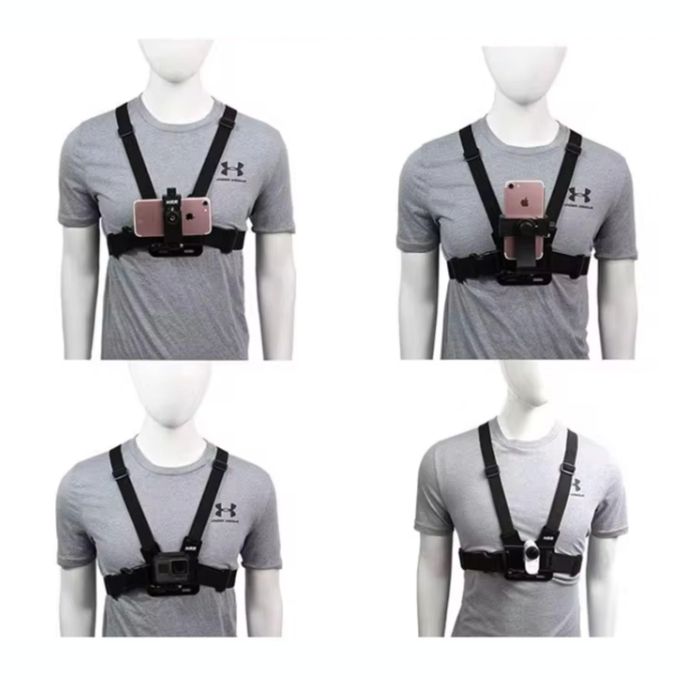 Adjustable Chest Action Camera or Smart Phone Holder Harness Strap Mount Belt Bicycle Motorcycle ATV Skating Hiking Vlogging Driving Bike Motorbike Accessory POV Bracket Rotating Vest Go Pro Hero Kit