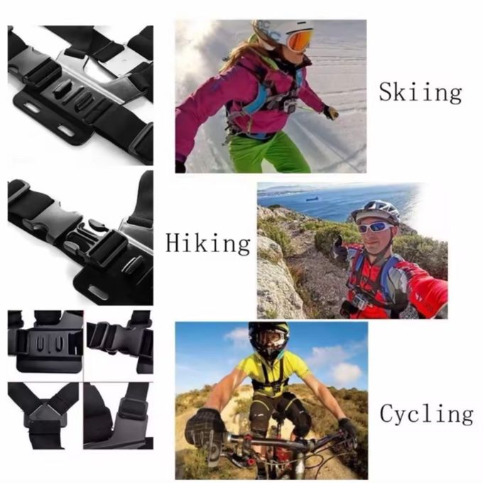 Adjustable Chest Action Camera or Smart Phone Holder Harness Strap Mount Belt Bicycle Motorcycle ATV Skating Hiking Vlogging Driving Bike Motorbike Accessory POV Bracket Rotating Vest Go Pro Hero Kit